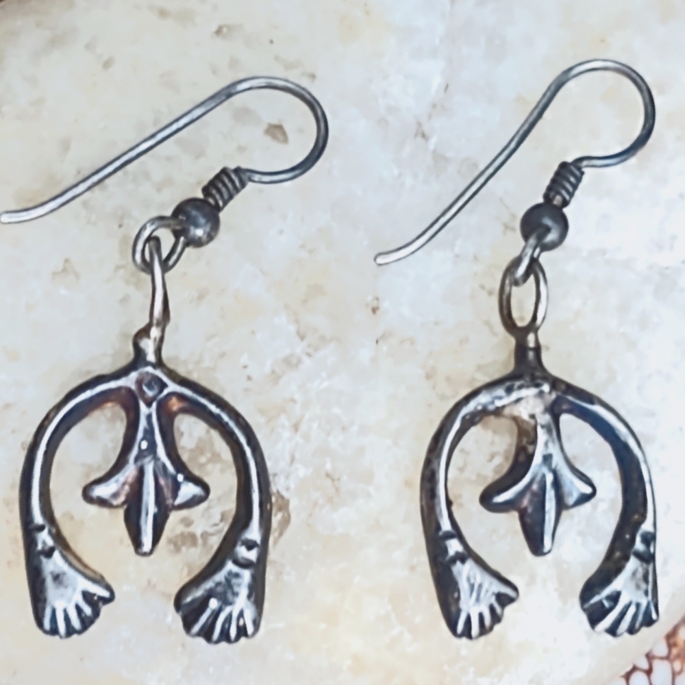 Vintage Sand Cast Navajo Sterling Naja Earrings